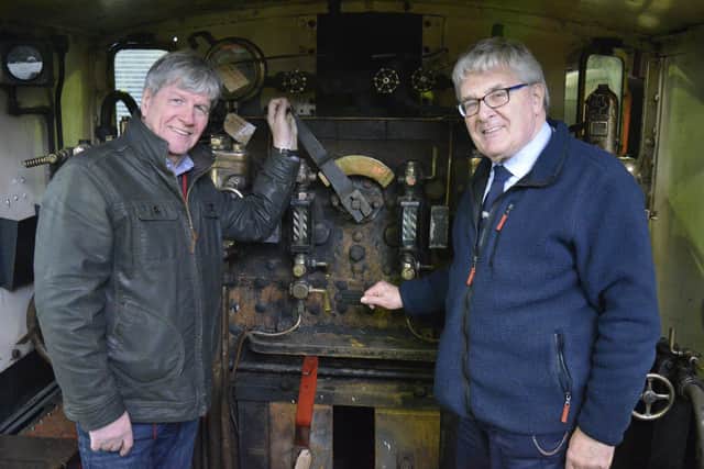Joe Mahon (left) and Charles Friel of the Railway Preservation Society at Whitehead.