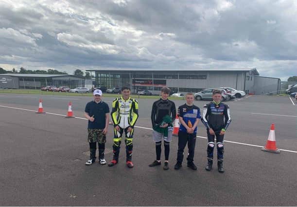 From left, Martin Burnett at Donington with other young riders, Alex Duncan, Kevin Coyne, Scott McCrory and Reece Coyne.