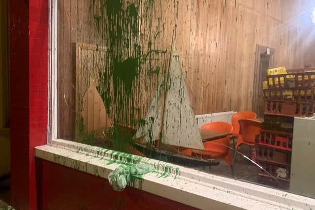 An Edwardian window was smashed at the property.