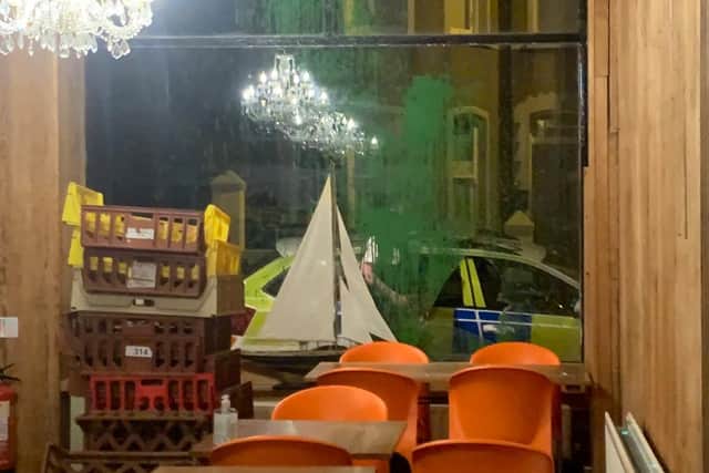 Damage to the interior of the cafe.