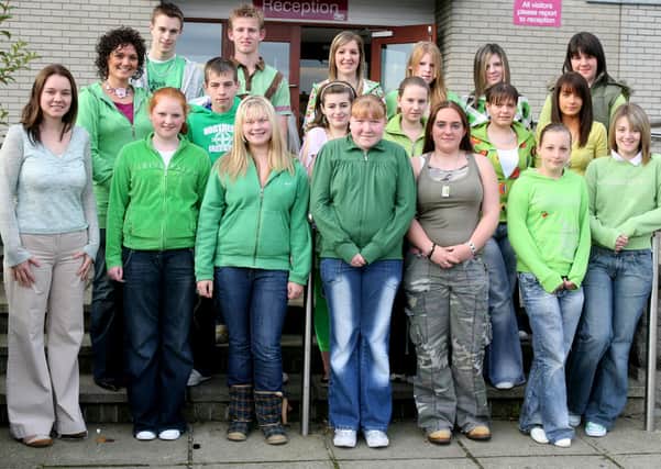 Pupils from Cullybackey High School who took part in a non-uniform day to raise money for Conservation Volunteers. Included are Alison Parker and Susan Woods McAdam. BT43-229AC