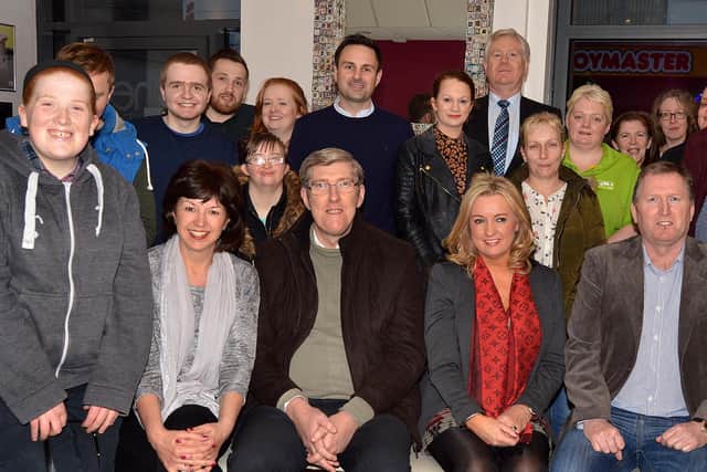 Some of the guests and organisers who attended a meeting on securing funding to enable the 180 Café to remain open in 2016 . Seated front row from left are, Fiona Rowan, chairwoman of the board of the Step By Step charity, ,John O'Dowd, Joanne Dobson and Doug Beattie. The cafe did gain a reprieve at that stage but four years on they have now announed their permanent closure. INPT11-209.