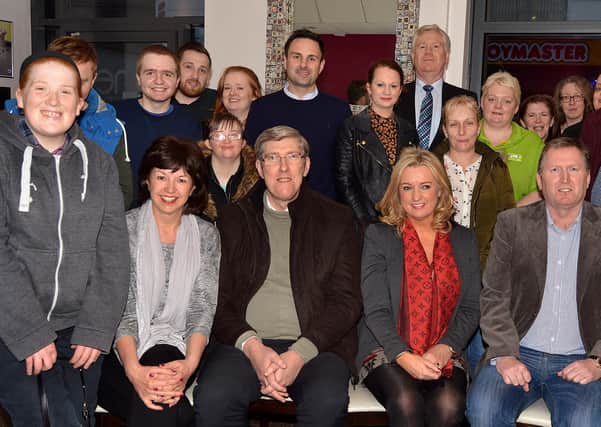 Some of the guests and organisers who attended a meeting on securing funding to enable the 180 Café to remain open in 2016 . Seated front row from left are, Fiona Rowan, chairwoman of the board of the Step By Step charity, ,John O'Dowd,  Joanne Dobson and  Doug Beattie. The cafe did gain a reprieve at that stage but four years on they have now announed their permanent closure.  INPT11-209.