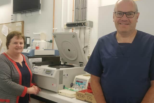 Dr Peter Sharpe, Associate Medical Director for Research and Development and Irene Knox, Research Manager who have been co-ordinating a number of Covid-19 clinical trials across the Southern Trust.