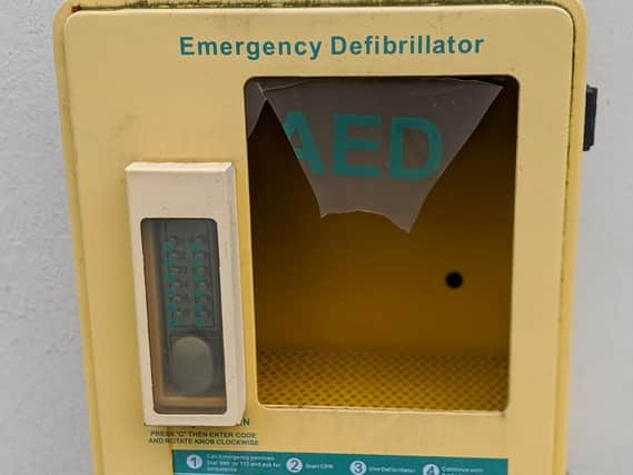 Defibrillator was vandalised in the incident. Pic: PSNI