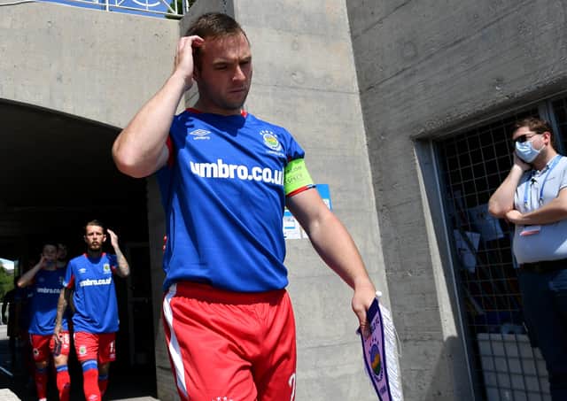 Linfield captain Jamie Mulgrew in Switzerland. Pic courtesy of UEFA.