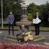 Lord Mayor Councillor Kevin Savage with Cara Dallat (CIDO), Samuel Marshall (Banbridge Enterprise Centre), Fiona Quinn and Dermot Hicks (Armagh Enterprise Agency) pictured at Banbridge Civic Building at the launch of "Go For It" programme, Armagh City, Banbridge and Craigavon Borough Council in partnership with Armagh Business Centre Ltd, Banbridge District Enterprises Ltd and Craigavon Industrial Development Organisation Ltd is offering local budding entrepreneurs ‘virtual’ access to the Go For It Programme to help them launch their business idea during the Coronavirus pandemic. ©Edward Byrne Photography