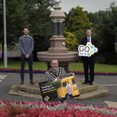 Lord Mayor Councillor Kevin Savage with Cara Dallat (CIDO), Samuel Marshall (Banbridge Enterprise Centre), Fiona Quinn and Dermot Hicks (Armagh Enterprise Agency) pictured at Banbridge Civic Building at the launch of "Go For It" programme, Armagh City, Banbridge and Craigavon Borough Council in partnership with Armagh Business Centre Ltd, Banbridge District Enterprises Ltd and Craigavon Industrial Development Organisation Ltd is offering local budding entrepreneurs ‘virtual’ access to the Go For It Programme to help them launch their business idea during the Coronavirus pandemic. ©Edward Byrne Photography