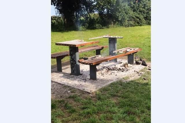Picnic bench at Hoys Meadows, Portadown destroyed.