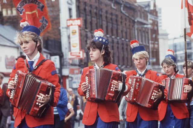 Pictured in 1984:Taking part in the annual Twelfth of July parades in Belfast. Picture: Pacemaker Press