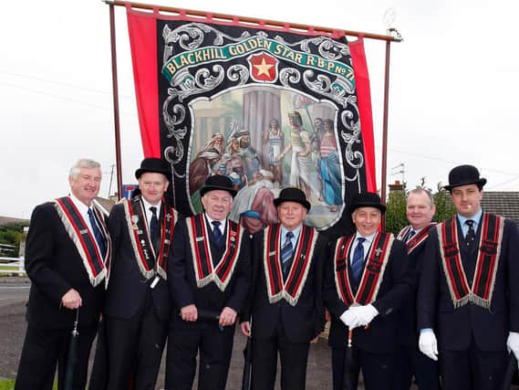 Members of RBP 71 members pictured in Castlerock in 2009. In August 1948 at the unfurling of a new banner for Golden Star RBP 71, at Blackhill in Coleraine the Northern Ireland Minister of Agriculture, the Reverend Robert Moore declared that Northern Ireland would not allow themselves to be dragged into the morass that the people of the south of Ireland have created for themselves.
