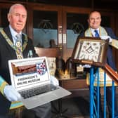 Freemasons Ivan Gillespie and David Martin with some of the treasured artefacts from the Freemasons Museum