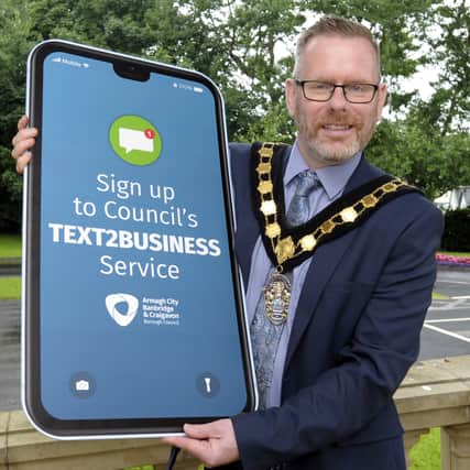 Lord Mayor, Cllr Kevin Savage launches the Text2Business SMS Service - a new free Council to Business messaging service. ©Edward Byrne Photography