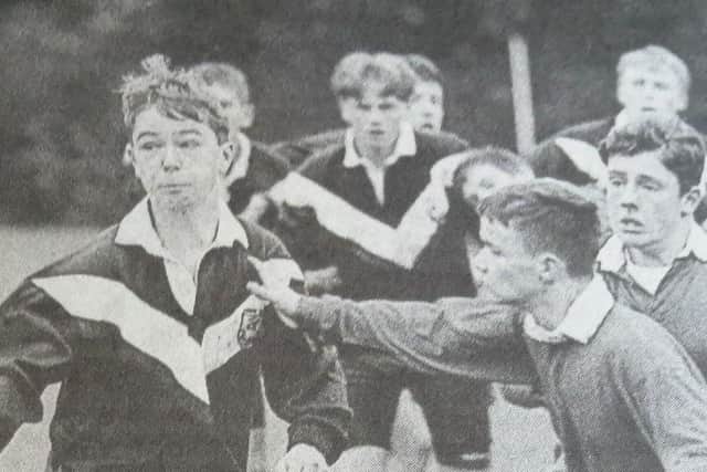 Action from the Larne Grammar School Medallion v Ballyclare High School match.
1991