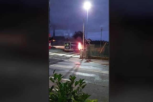 Tesco delivery van set on fire on the railway tracks in Lurgan, Co Armagh.