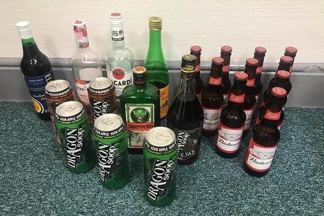 A selection of the alcohol police seized from young teenagers across Carrickfergus and Greenisland on August 22.