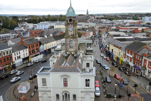 Lisburn city centre from Lisburn Cathedral Spire - October 2010. Picture: John Kelly