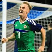 Mark Sykes on duty with Northern Ireland under 21s. Pic by Pacemaker.