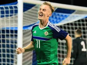 Mark Sykes on duty with Northern Ireland under 21s. Pic by Pacemaker.