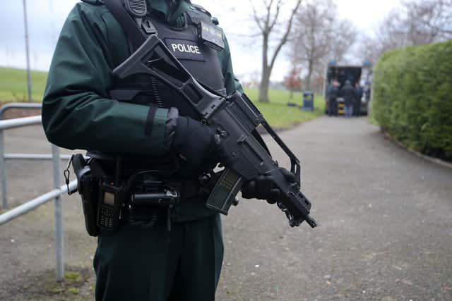 Police at the scene in Lord Lurgan Park, Lurgan, during an ongoing security alert.
