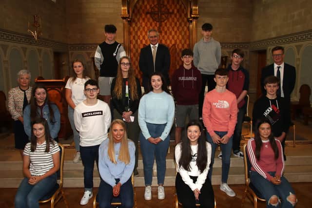 Pupils with 10 straight A stars or As. Pic by McIlwaine Media.