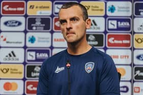 Coleraine boss Oran Kearney speaks to the press before tonight's clash with Maribor. PICTURE: David Cavan