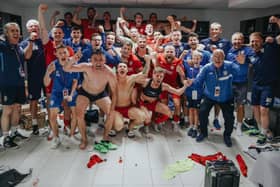 Coleraine celebrate last night after a famous Europa League victory over Maribor in Slovenia (pic by David Cavan).