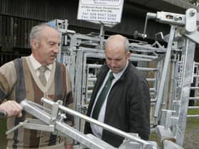 George Hamilton and Oisin Murnion pictured at the NBA weaning Management and Cattle Handling demonstration  and Farm walk hosted by Larne farmer James Nelson on Tuesday afternoon.Picture Kevin McAuley Photography Multimedia