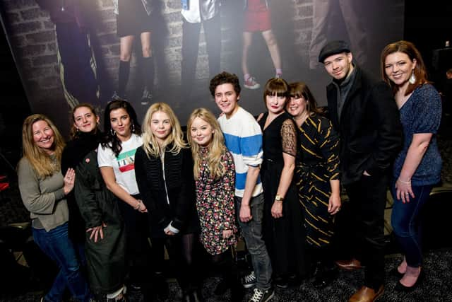 Derry Girls cast and crew with Michael Lennox (with cap). Michael is the brother of Kristyn Getty and directed her latest music video. 
(Photo by Stephen Latimer)