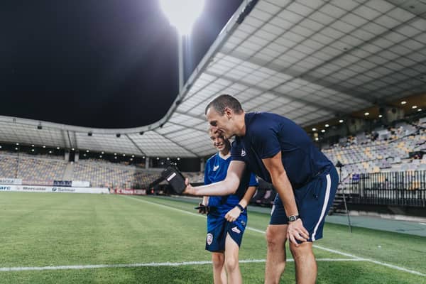 Oran Kearney shares a special moment with his son Luca. PICTURE: David Cavan