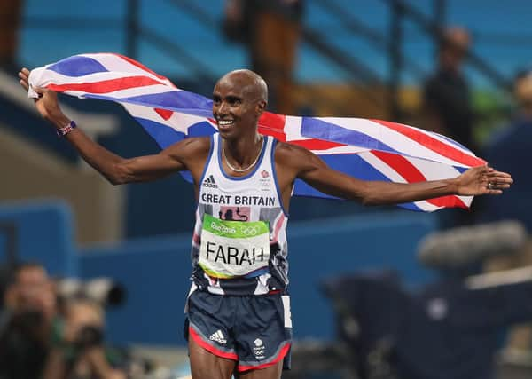 Great Britain's Mo Farah celebrates winning the Men's 5000m at the Rio Olympic Games, Brazil. Photo: Martin Rickett/PA Wire.