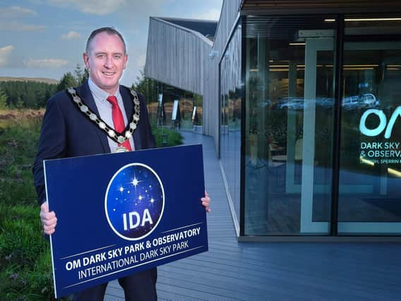 Pictured is the Chair of Mid Ulster District Council, Councillor Cathal Mallaghan at Om Dark Sky Park and Observatory.