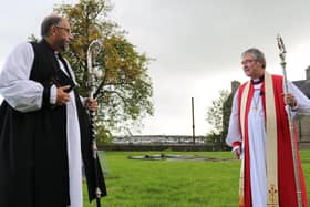 Archbishop of Armagh John McDowell, right, and the Rt Rev George Davison following the consecration of the new Bishop of Connor in Armagh.