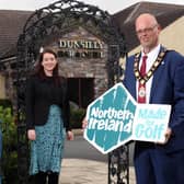 Mayor of Antrim and Newtownabbey, Cllr Jim Montgomery, Ross Oliver (Galgorm Golf Club) and Bridgene Keeley (Dunsilly Hotel).