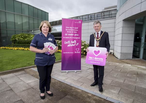 The Mayor of Causeway Coast and Glens Borough Council, Alderman Mark Fielding and Organ Donation Specialist Nurse, Mary McAfee, are calling on people to talk about organ donation with their family members during Organ Donation Week which begins on September 7
