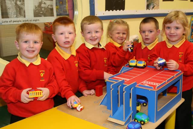 Happy smiles from pupils at Ballykeel Nursery as they play with their toy cars. BT47-204AC