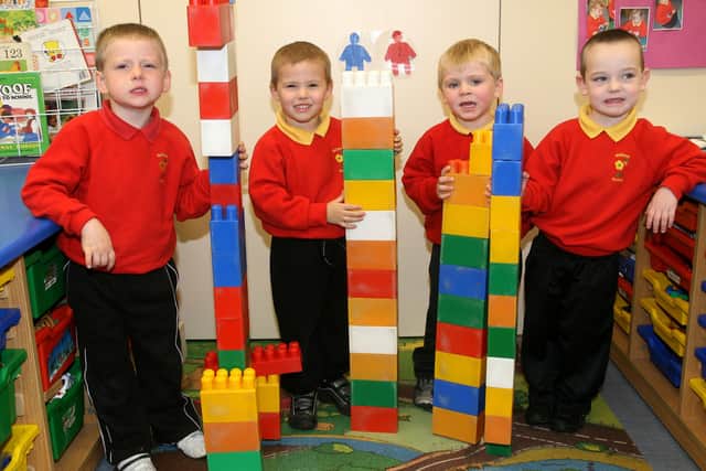 These pupils from Ballykeel Nursery demonstrate their building skills. BT47-206AC