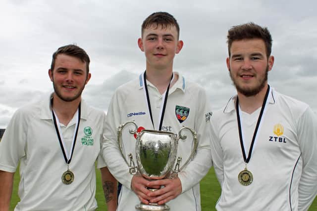 Brothers Billy, Levi and Kyle Dougherty celebrating Donemana's North West Senior Cup success. Picture by Barry Chambers