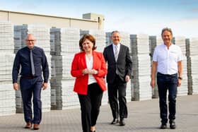 Economy Minister Diane Dodds pictured with, from left, Glenn Robinson, Tobermore General Manager, Kevin Holland, Invest NI CEO, and David Henderson, Tobermore Managing Director.