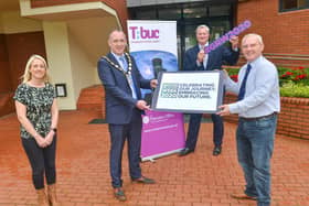 Pictured is (left to right) Louise Hall,  Good Relations Assistant at Mid Ulster District Council; Chair of Mid Ulster District Council, Councillor Cathal Mallaghan; Paul Killen, Policy Officer at Community Relations Council and John McCallister, Board Member of the Community Relations Council.