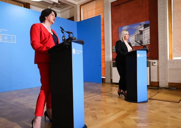 First Minister Arlene Foster and deputy First Minister Michelle O'Neill. 

Photo: Kelvin Boyes / Press Eye.