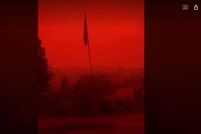 Unfiiltered photo of a view from  David Whan's home in Oregon, USA where fires are blazing destroying thousands of acres of land and decimating homes and wildlife.