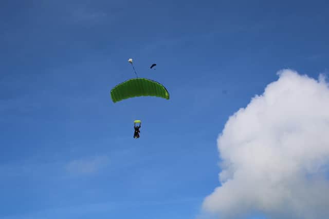 The skydive took place at Wild Geese, Garvagh.  Pic Graeme Brown.