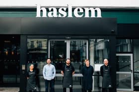 L-R: Kerry Rooney, Haslem team member, James Sinton, group finance director, Beannchor, Phil Pettitt, Haslem team member, Conall Wolsey, director, Beannchor, and Josh Fraser, Haslem team member are pictured at the group’s new £4 million development at Lisburn Square, Haslem Hotel. Creating 50 new jobs, Haslem features 45 stylish bedrooms, an 80-seater open plan lobby and bar area, a 68-seater restaurant, residents’ gym, and conference room. Targeted at business travellers from the Republic of Ireland and United Kingdom, as well as Lisburn locals, Haslem’s contemporary art paired with a neutral colour scheme epitomises a modern, urban style, reflecting the needs of these visitors.  For more information, visit http://www.haslemhotel.com/ or connect with Haslem Hotel on Facebook or Instagram @HaslemHotel.