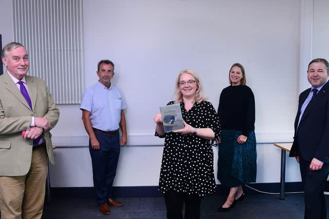 Pictured (L - R), from SERC are Ken Webb, Principal and Chief Executive, Dr Michael Malone, Director of Curriculum, Stefanie Campbell, Deputy Head Learning Academy, Paula Philpott, Head of Learning Academy, and Paul Smyth, Chief HR Officer