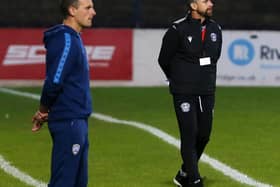 Stephen Robinson on the touchline with Coleraine boss Oran Kearney