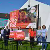Gearing up for the virtual 'Colm Quigley Jog in the Bog 2020' during the week commencing October 5th 2020 are Mayor of Derry City and Strabane District Council, Councillor Brian Tierney; Enya Quigley, daughter of Colm Quigley; Aileen McGuinness, General Manager of the Bogside and Brandywell Health Forum; Caroline Casey from O’Neill's, and staff and volunteers from the Bogside and Brandywell Health Forum.