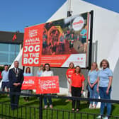 Gearing up for the virtual 'Colm Quigley Jog in the Bog 2020' during the week commencing October 5th 2020 are Mayor of Derry City and Strabane District Council, Councillor Brian Tierney; Enya Quigley, daughter of Colm Quigley; Aileen McGuinness, General Manager of the Bogside and Brandywell Health Forum; Caroline Casey from O’Neill's, and staff and volunteers from the Bogside and Brandywell Health Forum.