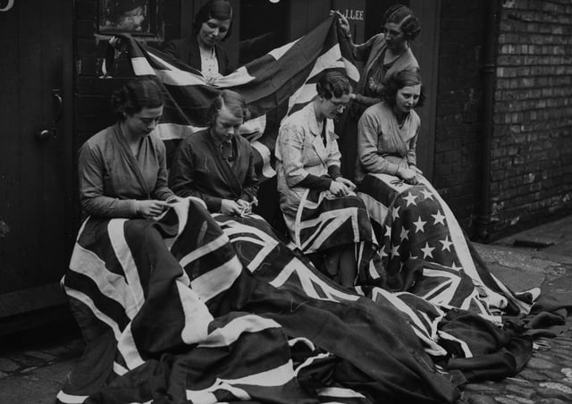 4th May 1936: A scene at a Hull flag factory preparing for the coronation of King Edward VIII. (Photo by Fox Photos/Getty Images)