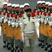 A regiment of French Foreign Legion parade down the Champs Elysees in Paris Tuesday July 14 1998 for the traditional Bastille Day military parade. (AP PHOTO/Michel Euler)